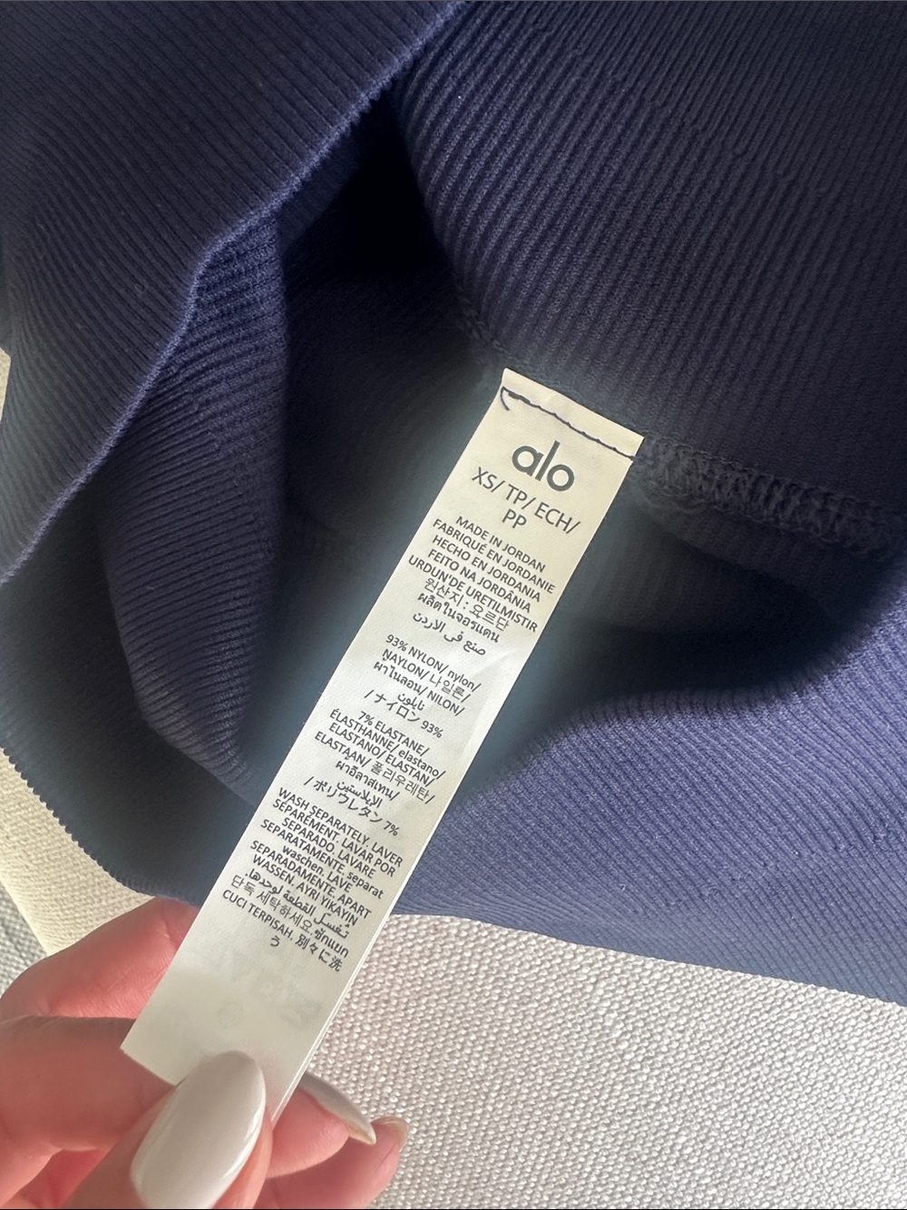 ALO Yoga Navy Ribbed Bike Shorts - Picture 5 of 6